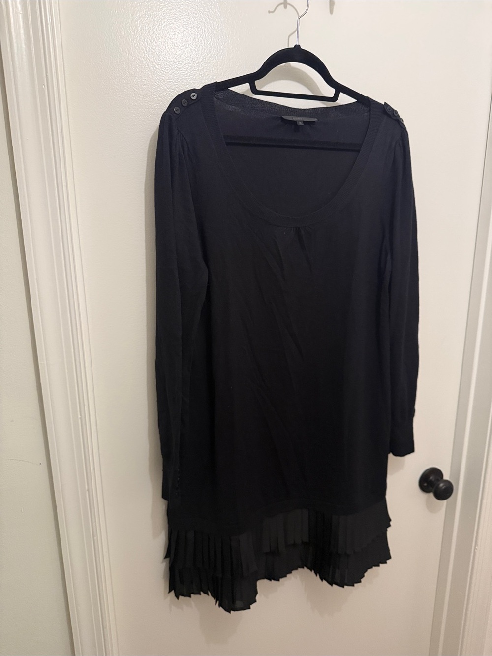 Black Long Sleeve Dress with Pleated Hem